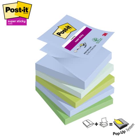 Ricariche di foglietti Post-it® Super Sticky Z-Notes Oasis - conf. 5 blocchetti 90 ff 76x76 mm - R330-5SS-OAS